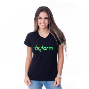 CAMISETA FEMININA TEXAS FARM - CF129 - PRETO/ VERDE NEON