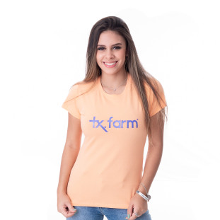 CAMISETA FEMININA TEXAS FARM - CF129 - PESSEGO/ ROXO